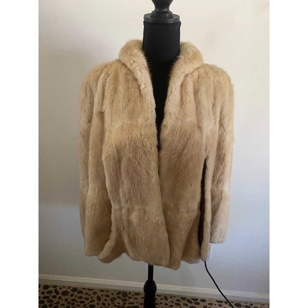 Vintage Blonde Mink Fur Cape Jacket Shawl Collar Arm Slits Honey Beige Medium